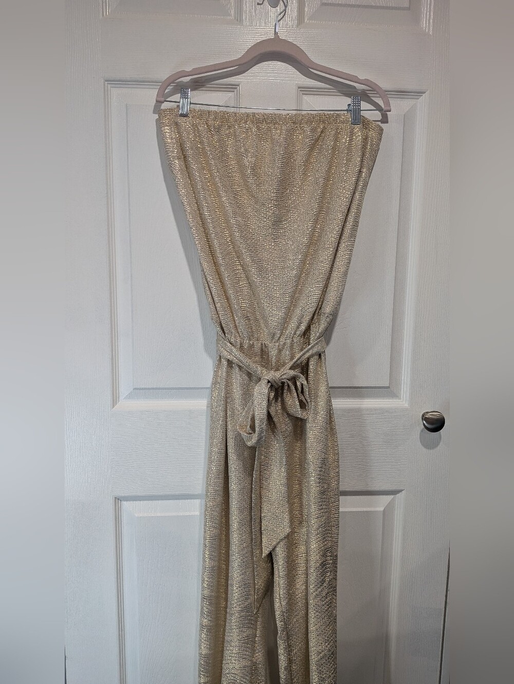Lilly Pulitzer Strapless Gold Tie-Waist Jumpsuit - Picture 2 of 6